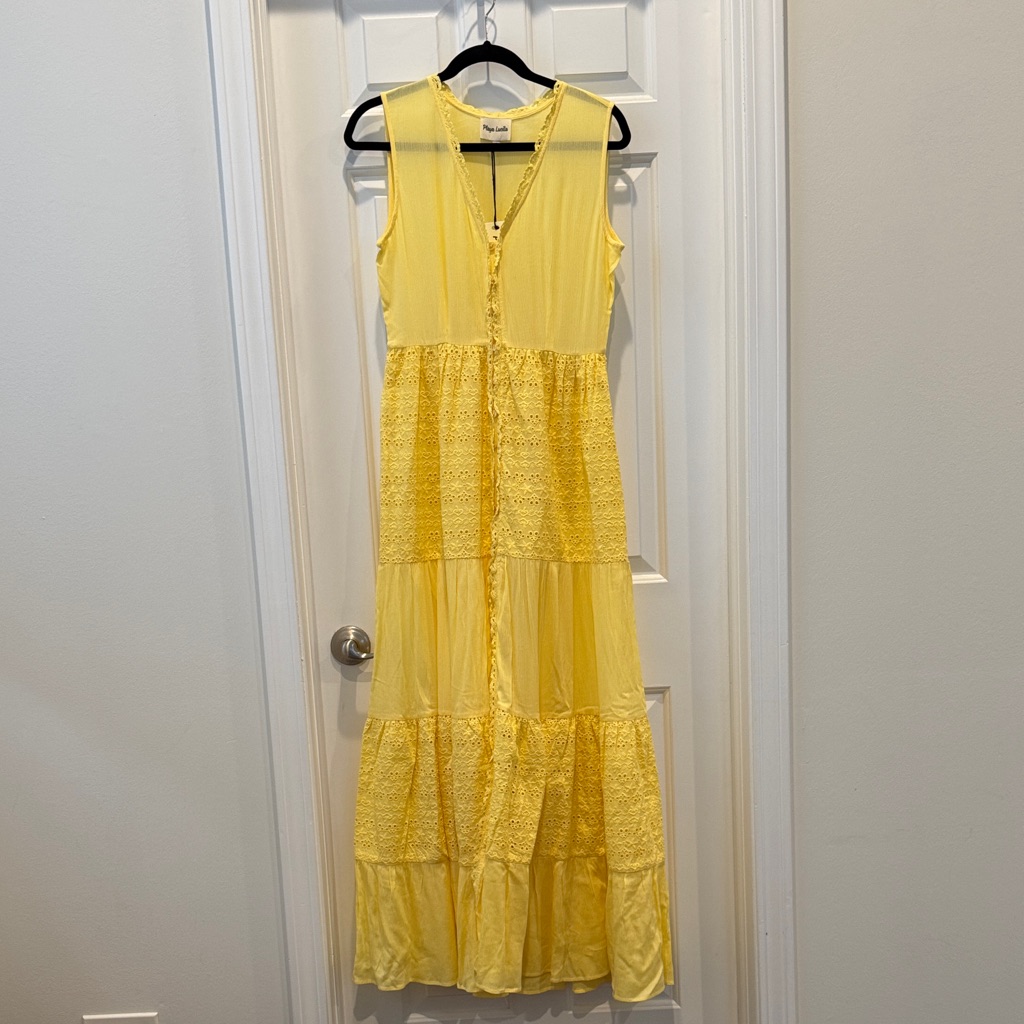 Playa Lucila Embroidered Eyelet Tiered Sleeveless Button-Up Maxi Dress Resort